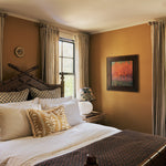 Modern Ticking Curtain in Tobacco / Flat Top / Single Width / Privacy Lining